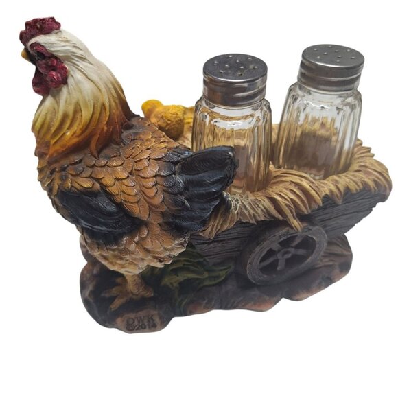 Mother Hen Chickens Salt Pepper Shaker Set Resin Cart Sunflower Country Farm - Picture 3 of 8